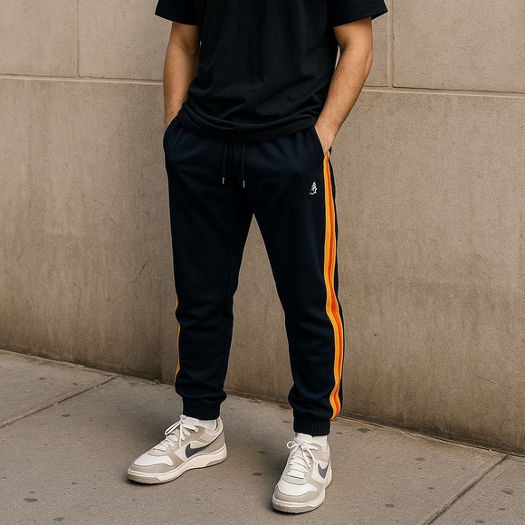 Original Penguin Navy Track Pants M 34” Waist Retro Stripe Joggers Cuffed Leg - Picture 1 of 10